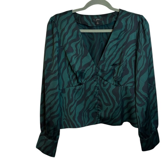 J.Crew Deep Teal Zebra Silky Blouse - Picture 2 of 7